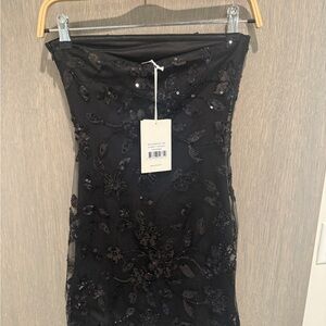 Peppermayo Black Moorey Beaded Strapless Mini Dress